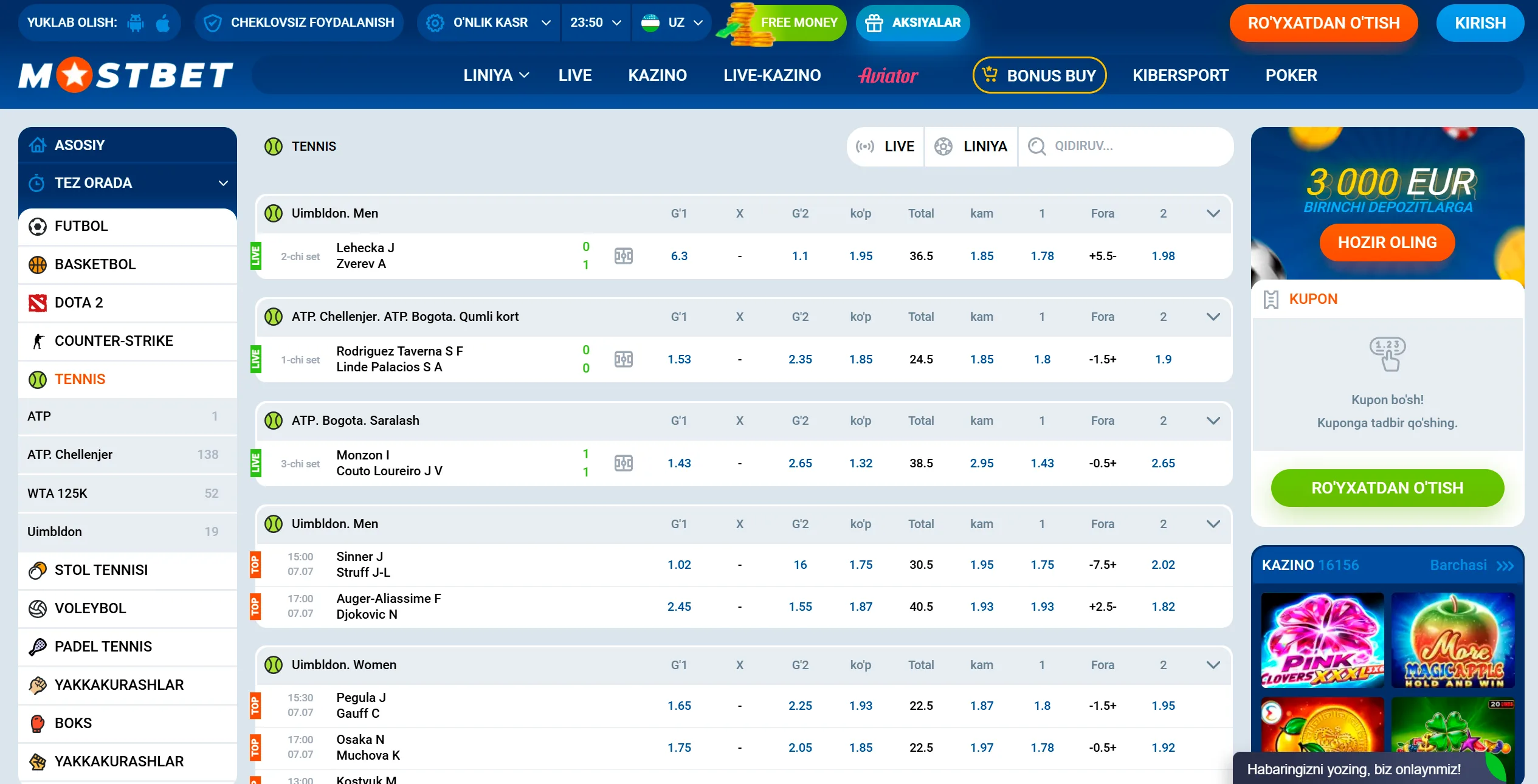 MostBet sport stavkalar interfeysi